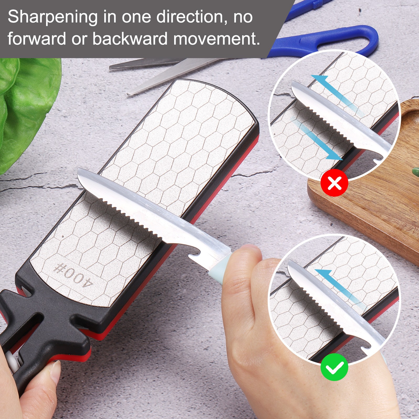 400/1000 Grit Handheld Diamond Sharpening Stone Double-Sided Whetstone Black Red