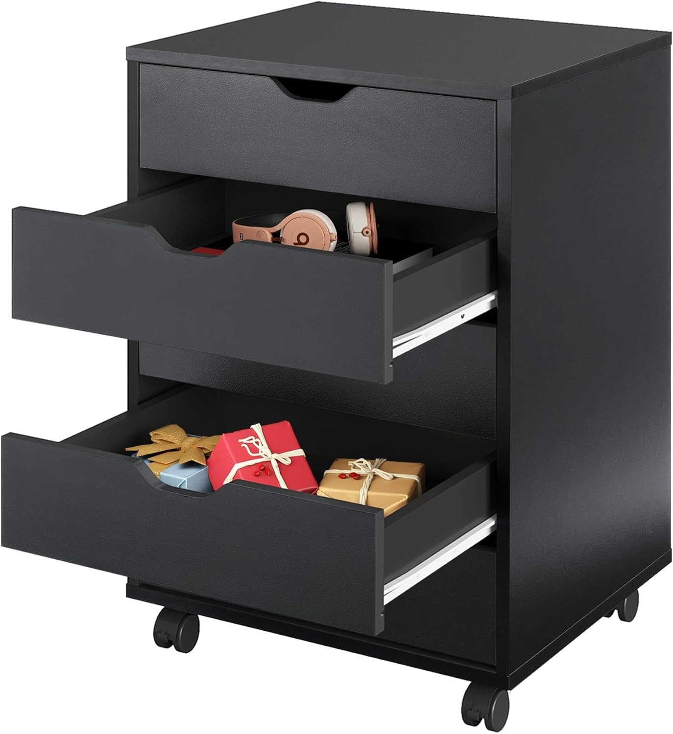 Versatile Black 5-Drawer Cabinet with Wheels – Perfect for Home Office Use