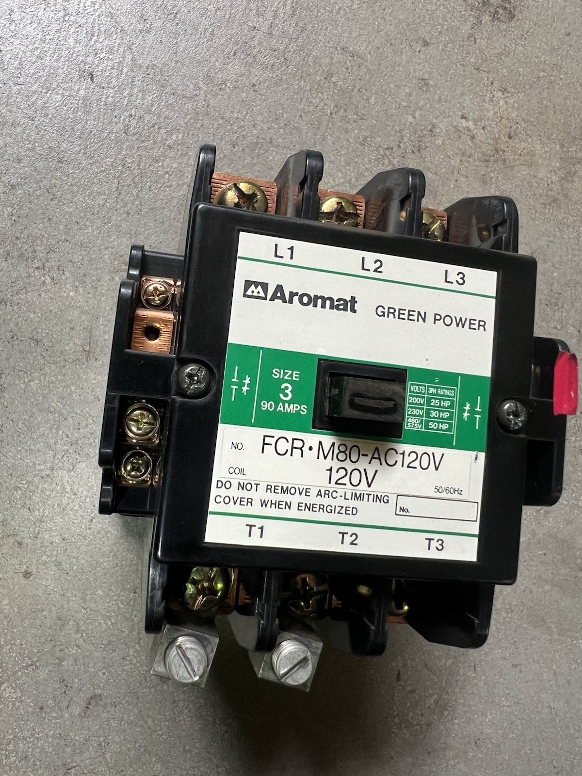 Aromat Green Power NEMA Size 3 Contactor 90A 3-Pole 120V Coil FCR-M80