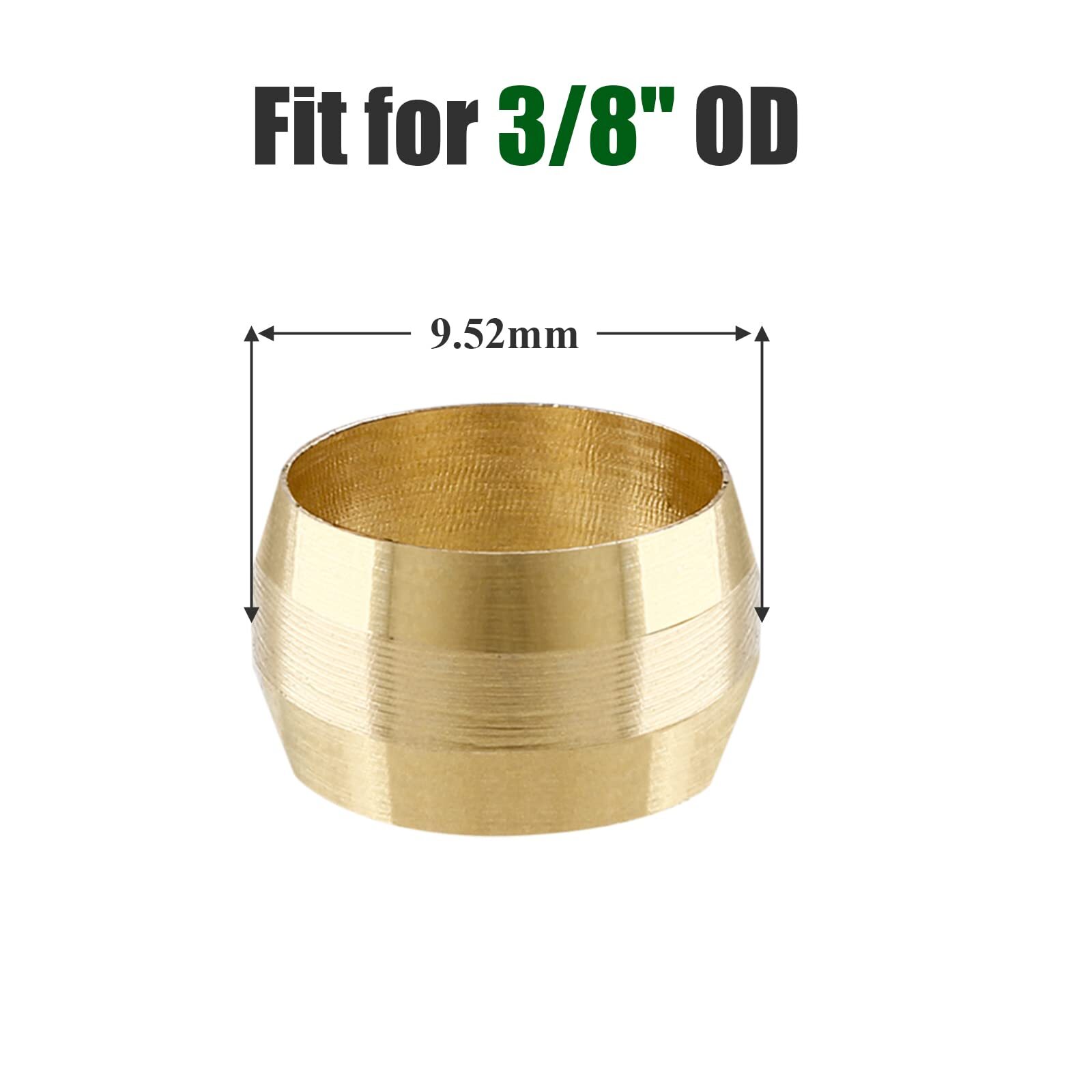 50 Pack 3/8Inch Tube OD Brass Compression Sleeves Ferrules Fitting for Air Water