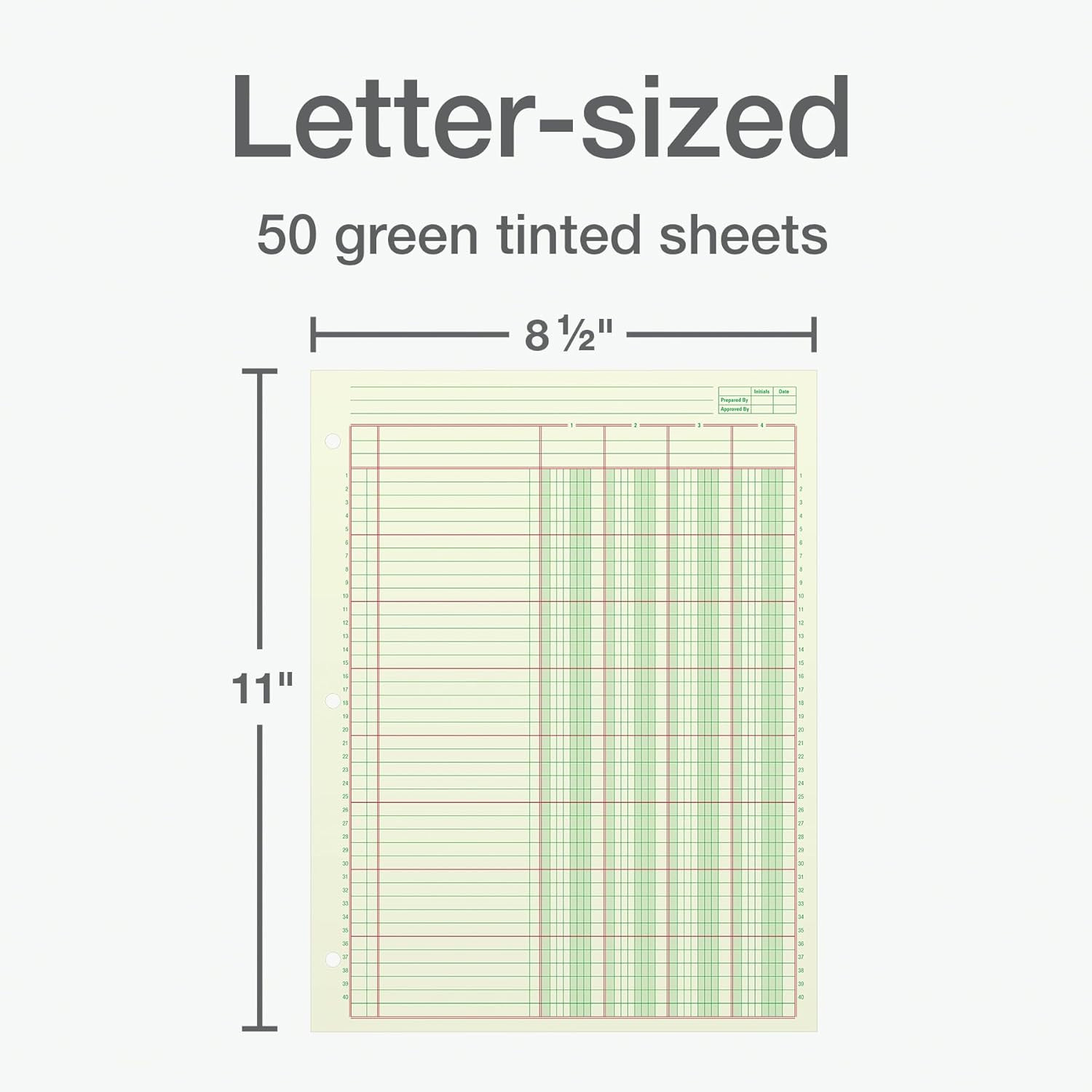 Columnar Analysis Pad, 4 Column Ledger, 8.5″ X 11″, 100 Pages (50 Sheets), Green
