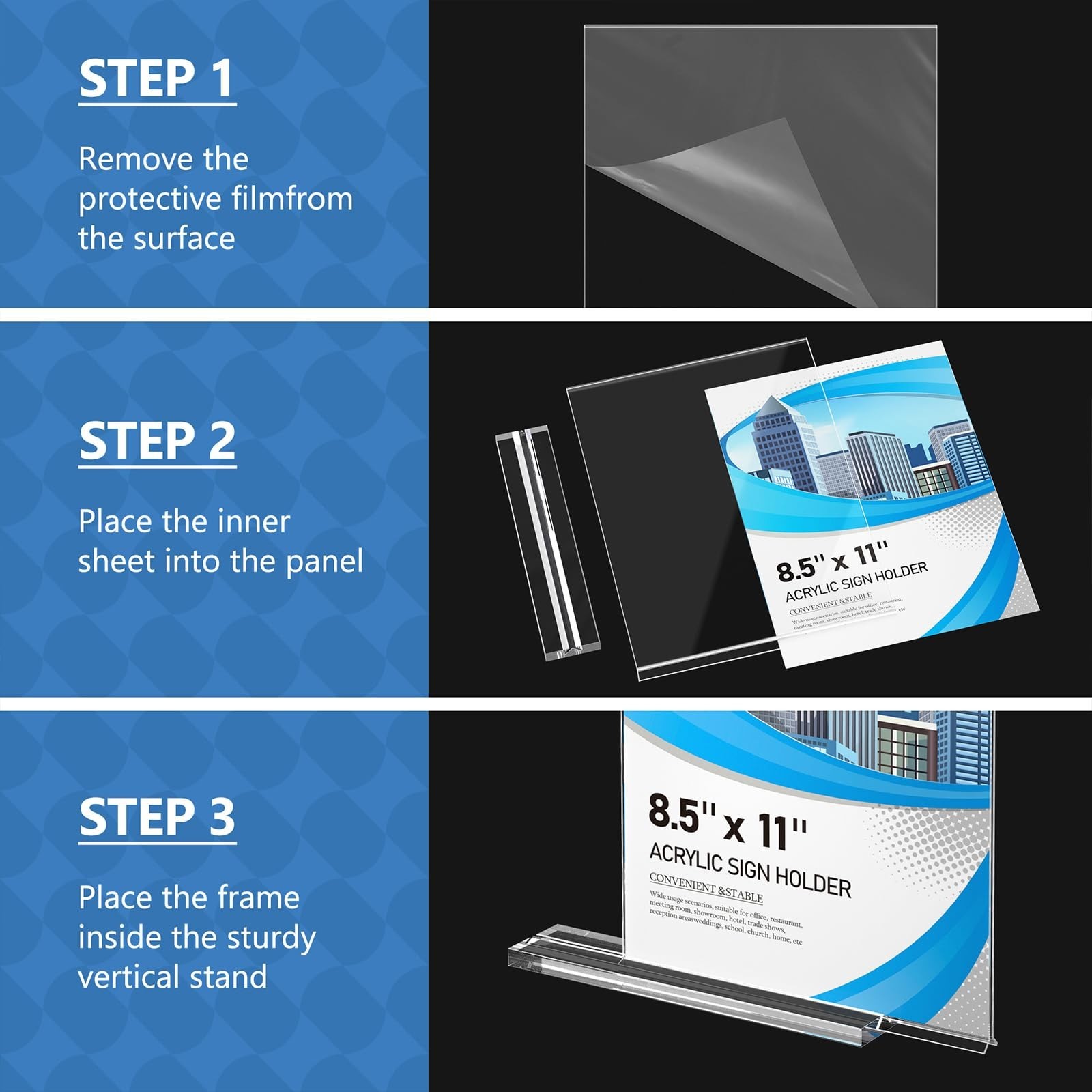 Acrylic Sign Holder 8.5×11 – 6 Pack Double-Sided Clear Display Stands, T Shape F