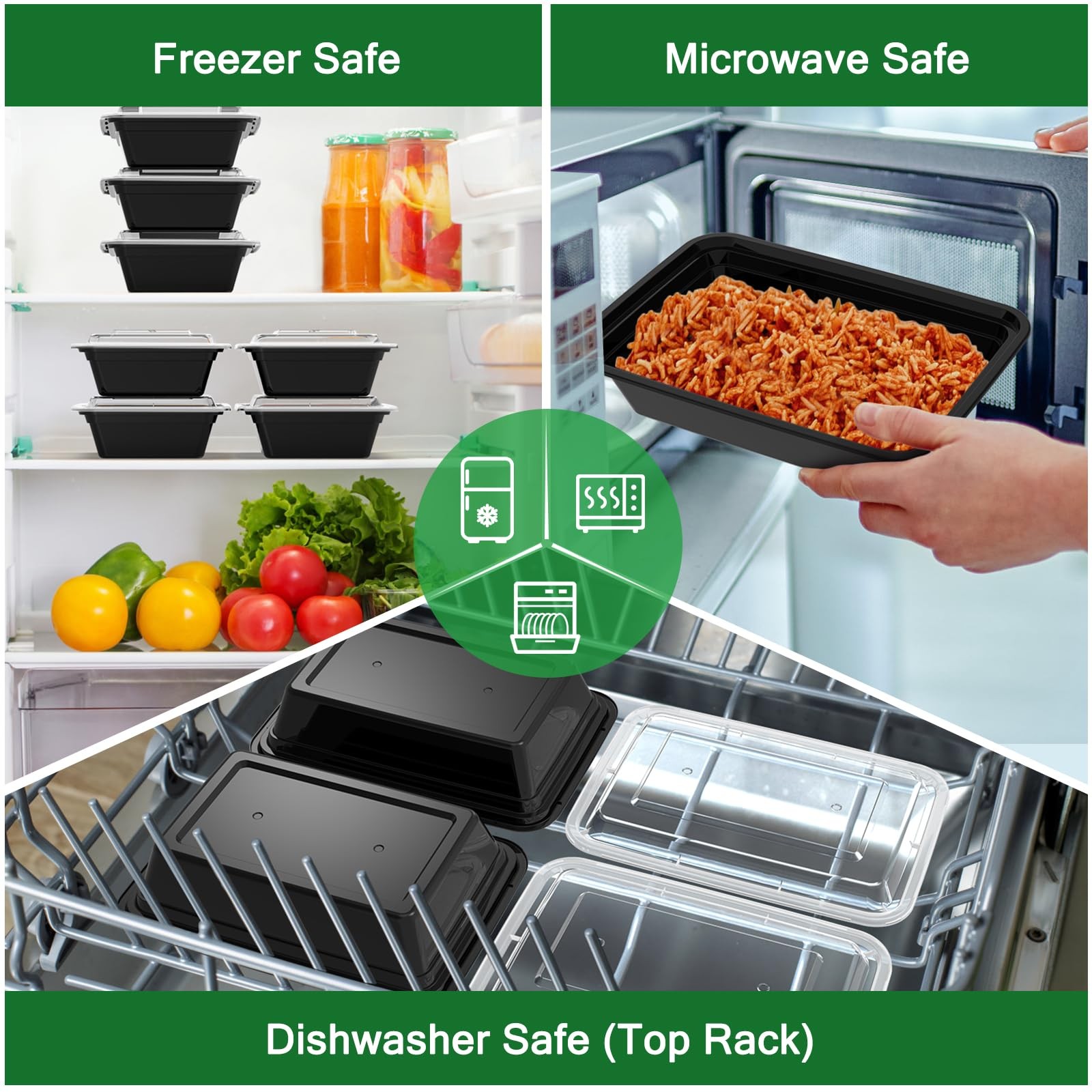 Dealusy 50 Pack (100-Piece) 38 oz Meal Prep Containers Reusable 38 oz, Black