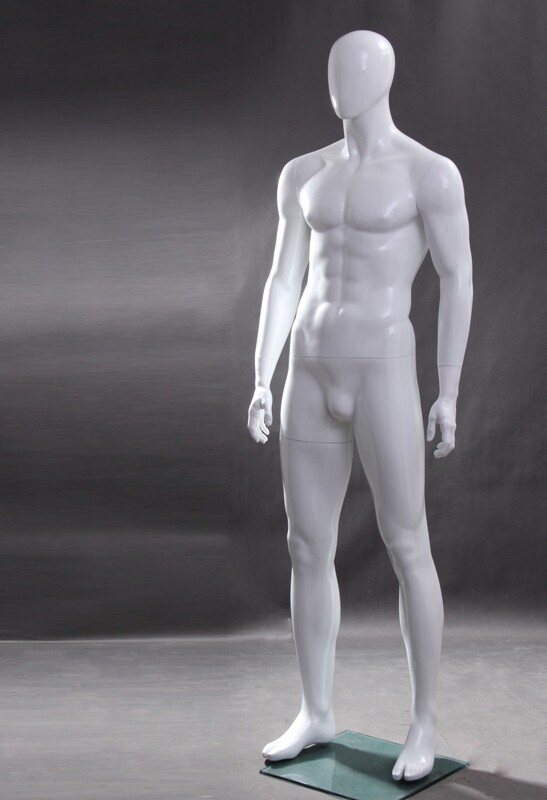 Male Adult Full Body Egg Head Fiberglass Mannequin with Square Glass Base