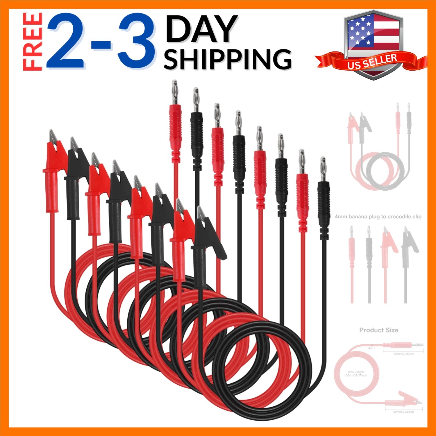 8PCS 4mm Banana Plug to Alligator Clip Lead Wire Cable Set 14AWG for Multime…