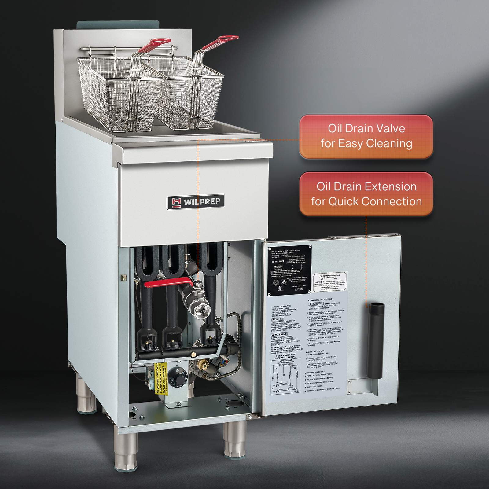 Commercial Floor Gas Deep Fryer Propane 2 Basket 90000 BTU 40lbs 400°F CSA