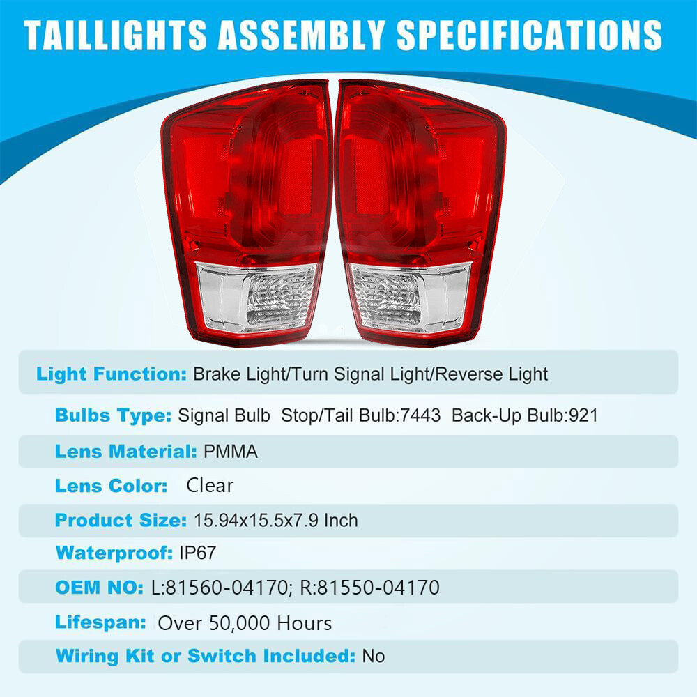 Right Rear Tail Lamp Assembly Fit 2016 2017 2018-2021 Toyota Tacoma Tail Light