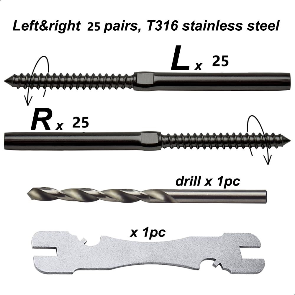 50 Kuahome 3/16″ Black Swage Lag Screws Left & Right Cable Railing Hardware Kit