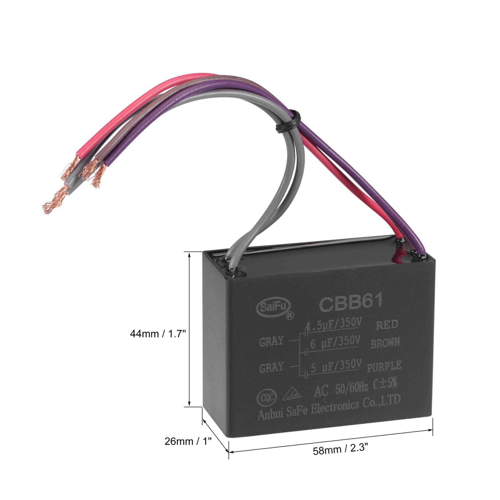 Ceiling Fan Capacitor CBB61 4.5/6/5uF 350V AC 5 Wires Metallized Polypropylene