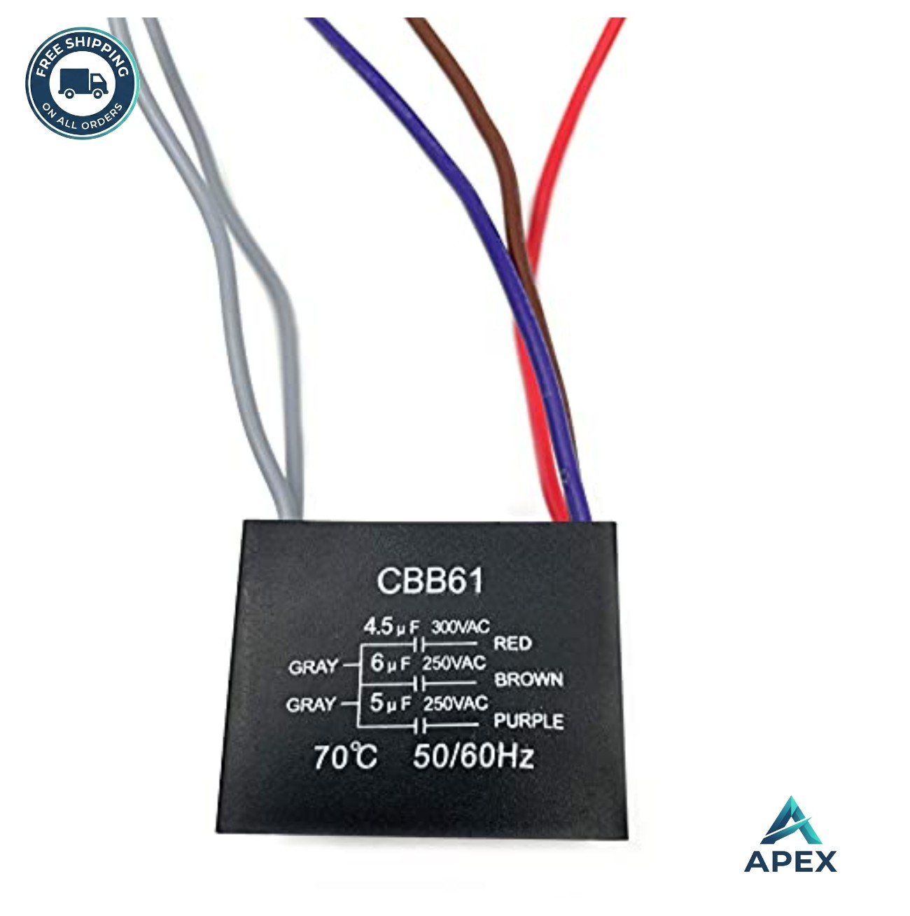 Ceiling Fan Capacitor CBB61 4.5uf 6uf 5uf 5 Wire 250V AC 50/60Hz Rectangular