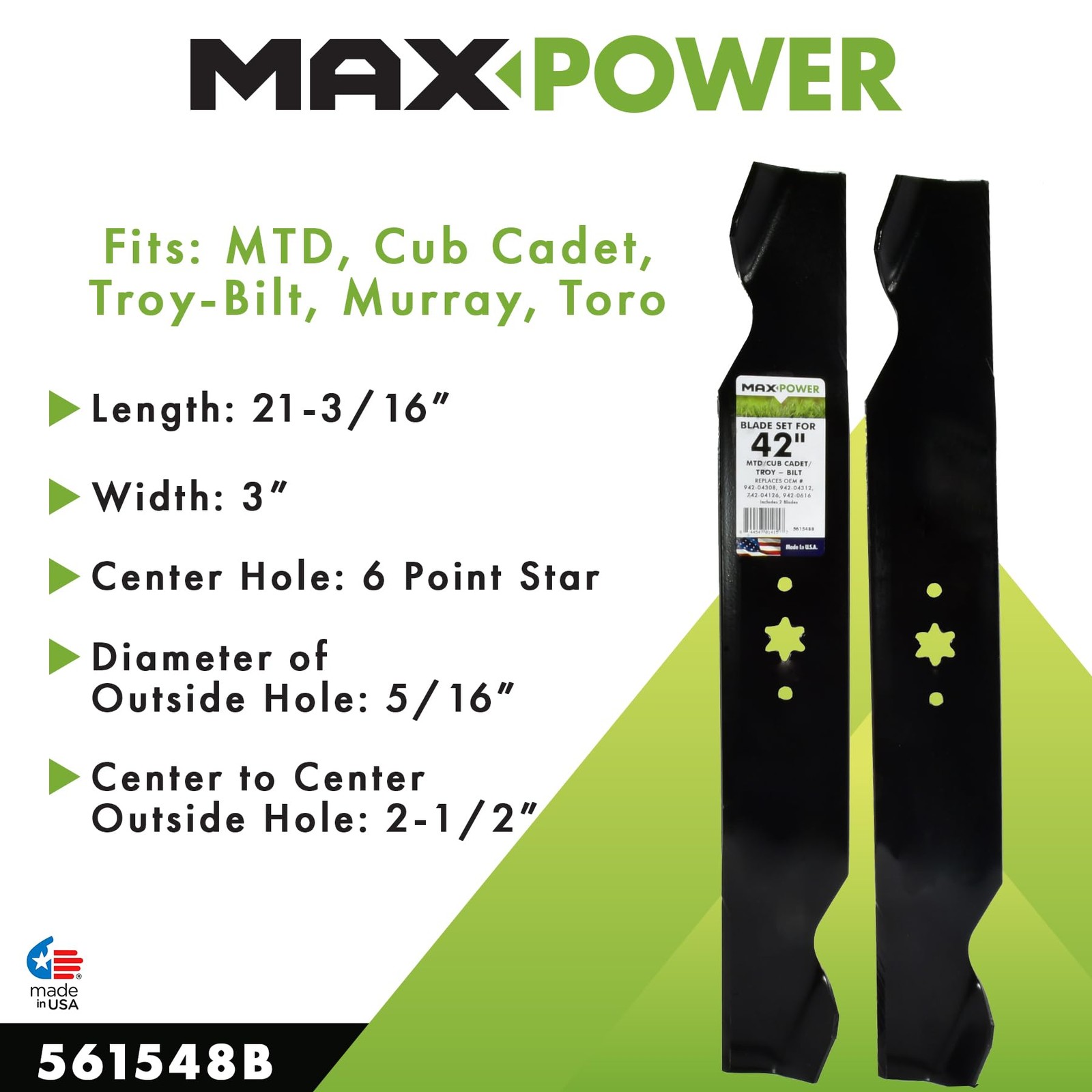 MaxPower 561548B USA MADE 2 Blade Set