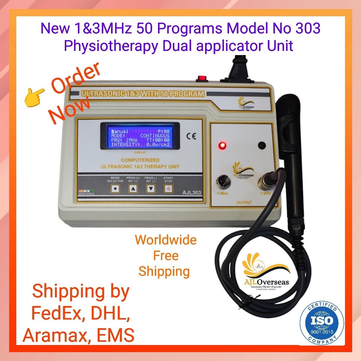 New 1&3-MHz AJLUTS-302 LCD Light Weight Physical Therapy Ultrasonic Home Use