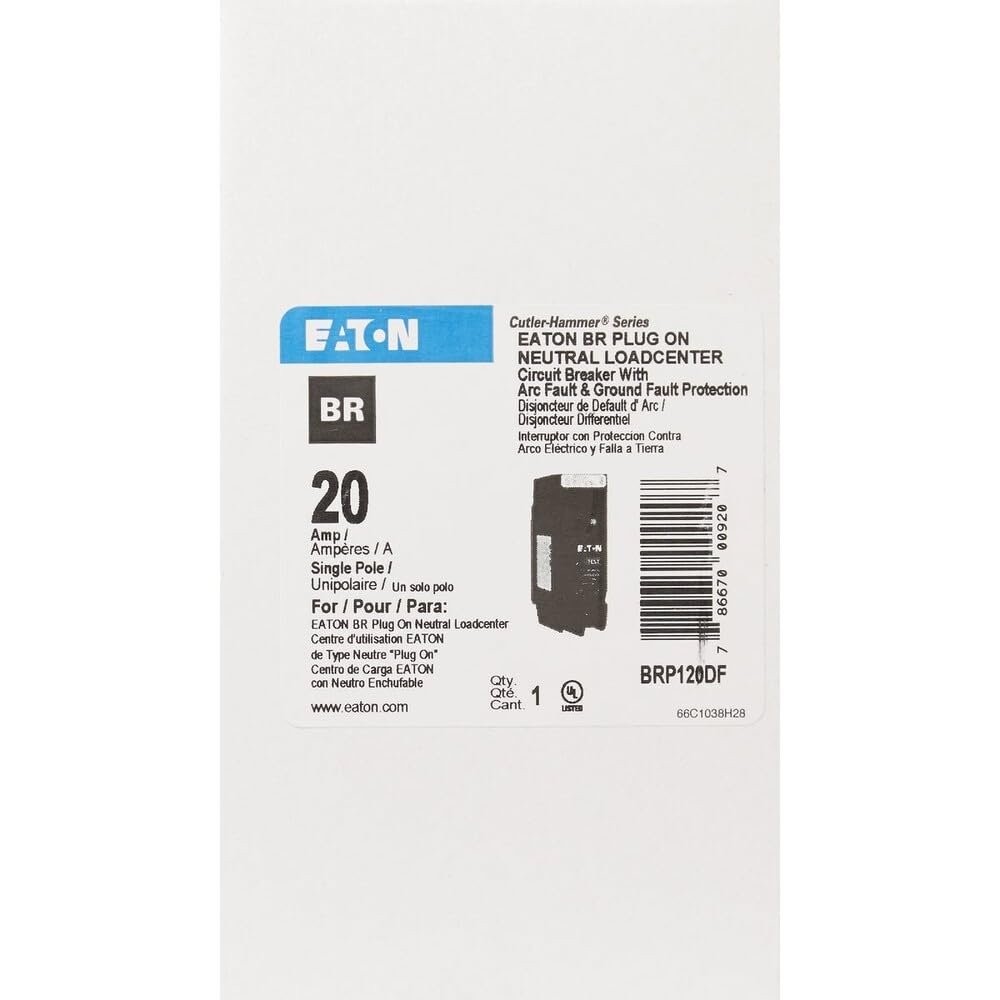 Eaton BR 20A Single-Pole AFCI/GFCI Circuit Breaker BRP120DF