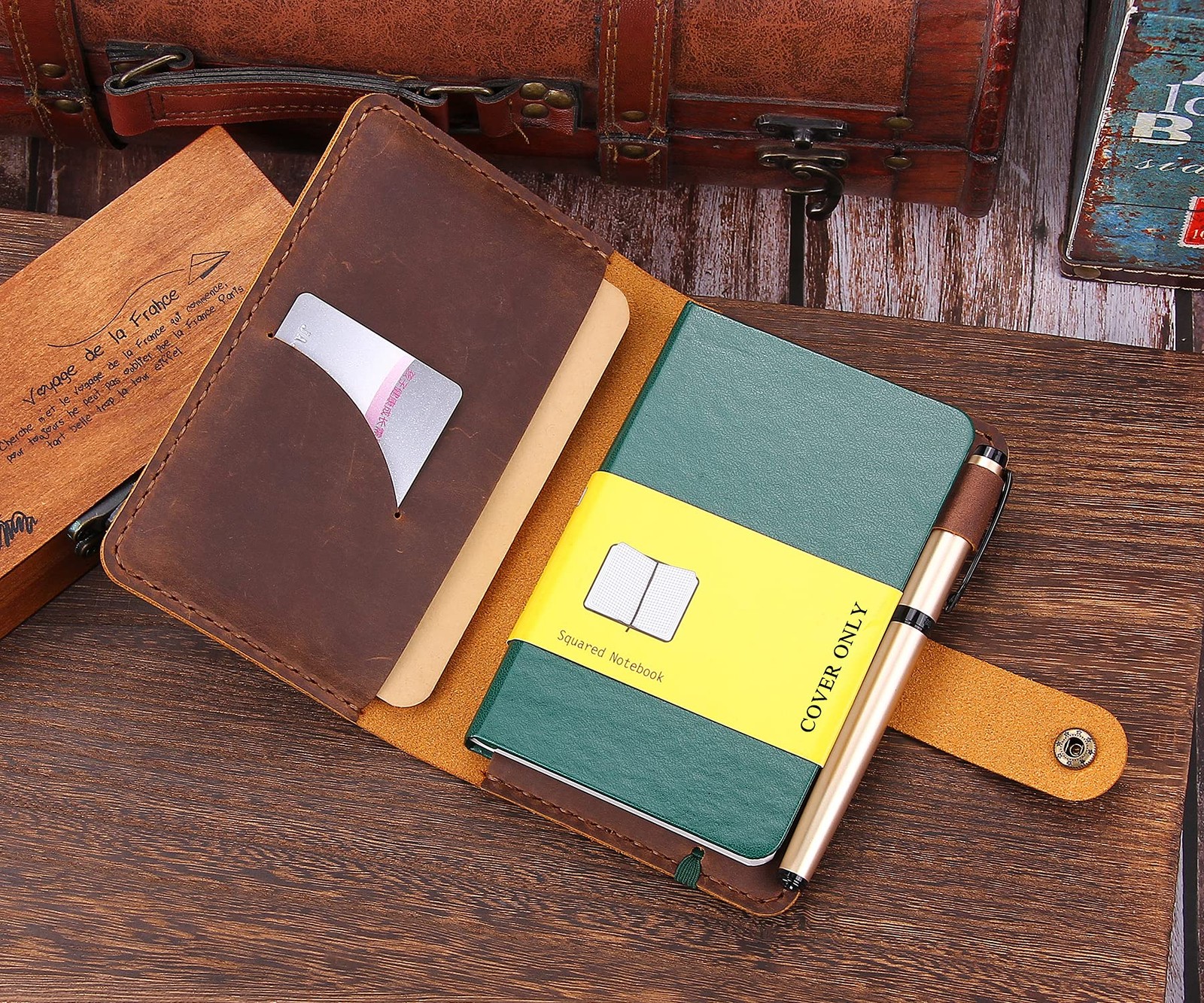 Fasjosma Leather Journal Cover for 3.5″x5.5″ Hardcover Notebook, Rustic Handm…