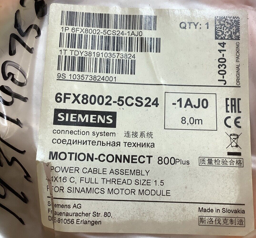 SIEMENS 6FX8002-5CS24-1AJO CONTROL CABLE 8M **NEW**