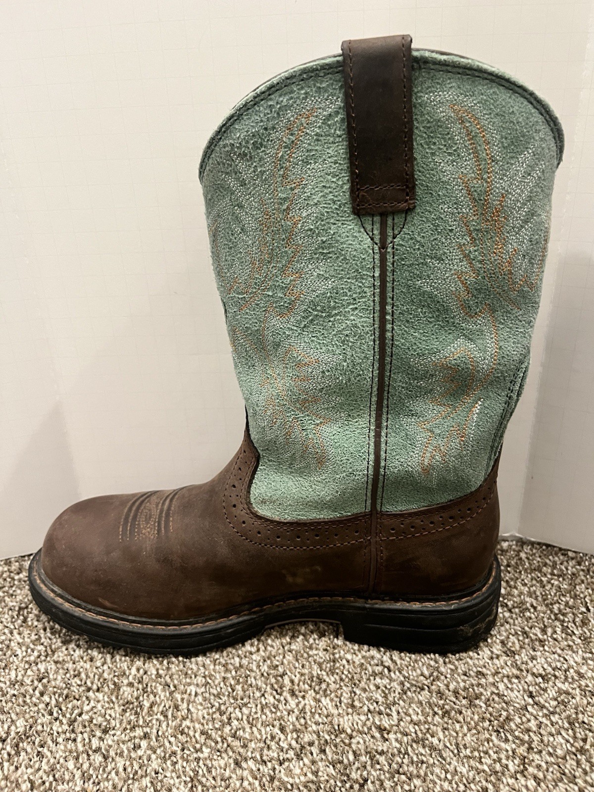 Ariat Tracey Work Boots Brown/Turquoise WP Comp Toe Womens US 8.5 B Medium EUC
