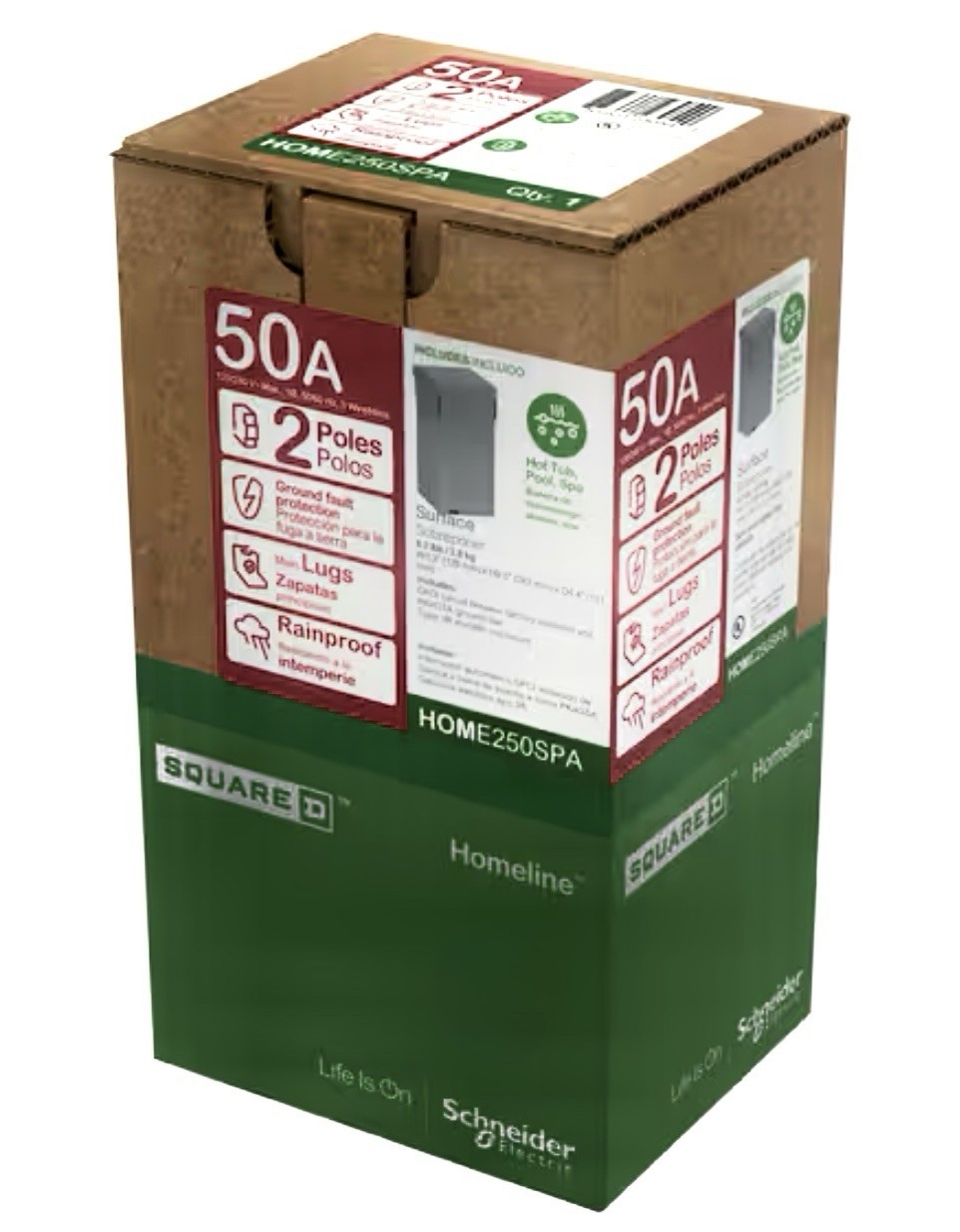 50A Outdoor Spa Disconnect with Required GFCI Breaker Homeline HOME250SPA