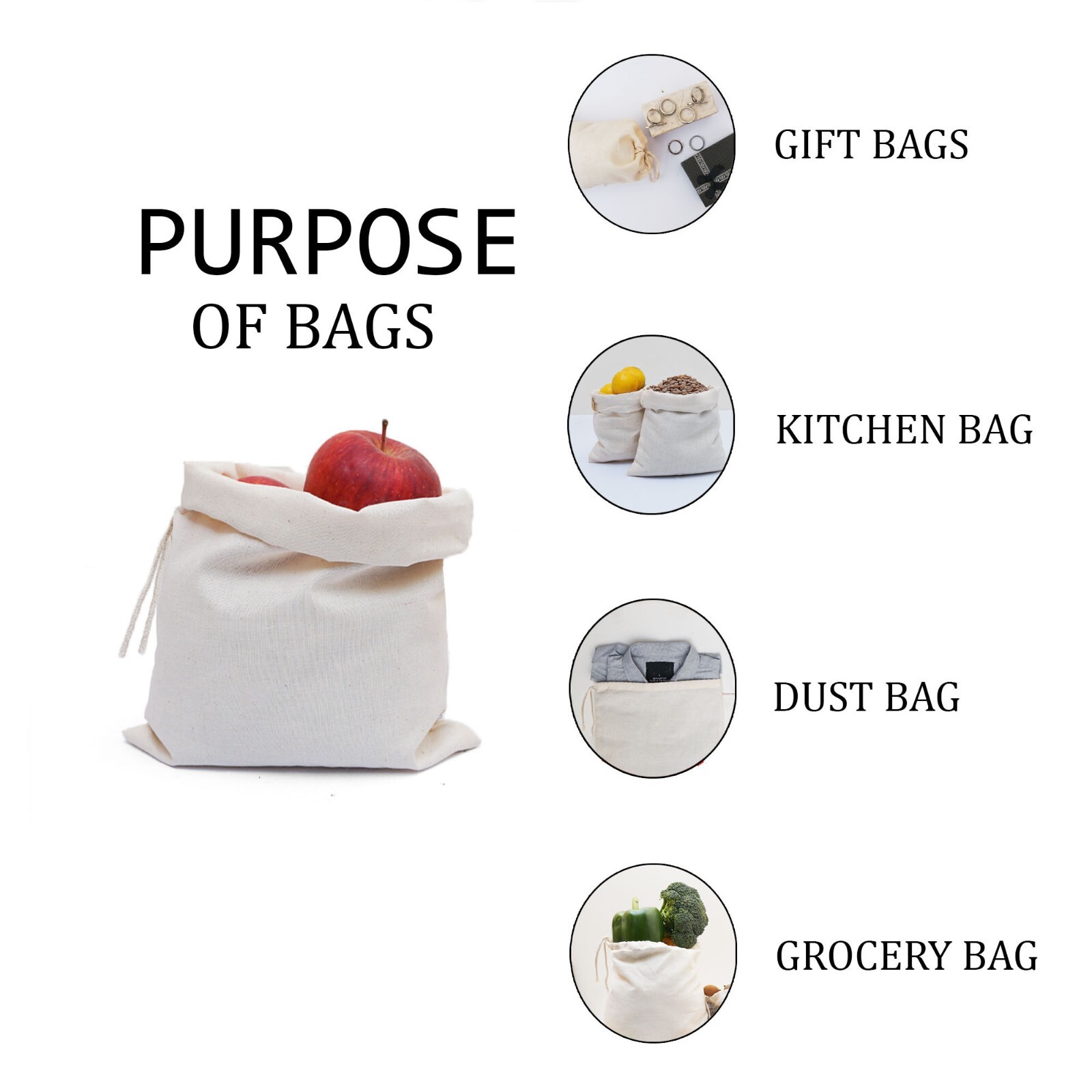 Biglotbags – 8 x 10 Inches Premium 100% Cotton Single Drawstring Muslin Bags
