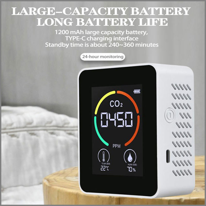 6 in 1 Air Quality Monitor PM CO2 Meter Carbon Dioxide Level TVOC HCHO Detector