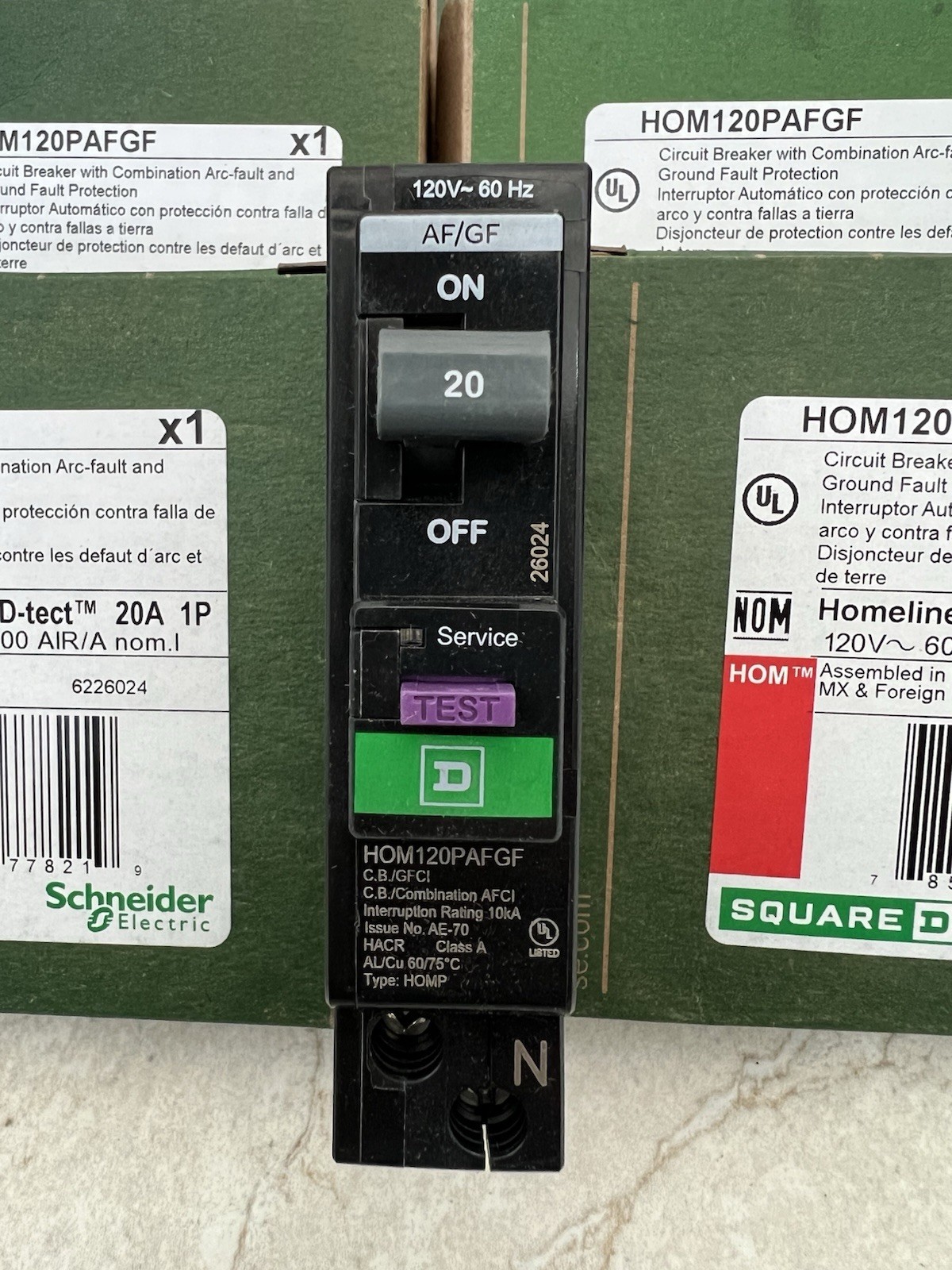 10x Square D Hom120PAFGF Hom120pdf QO120PAFGF Circuit Breaker 20A 1-Pole 120V