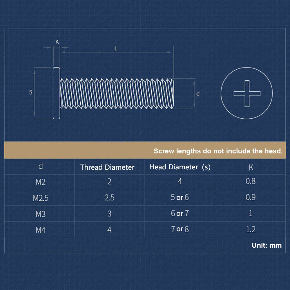 M2 M2.5 M3 M4 CM Phillips Ultra Thin Flat Wafer Head Screw Bolt Machine Screw