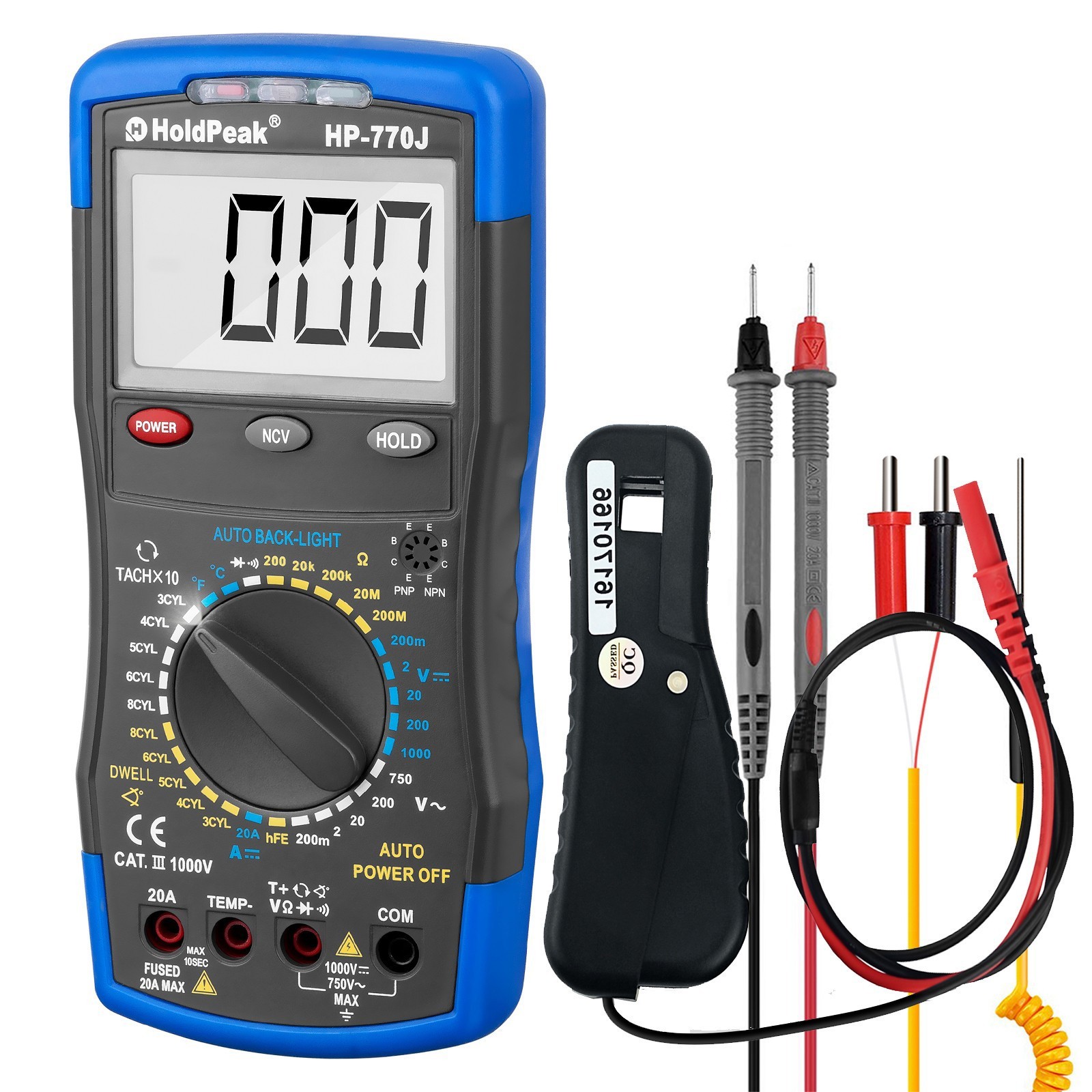 Automotive Multimeter RPM Dwell AC/DC Voltage Ohmmeter Temp Probe Car Diagnostic