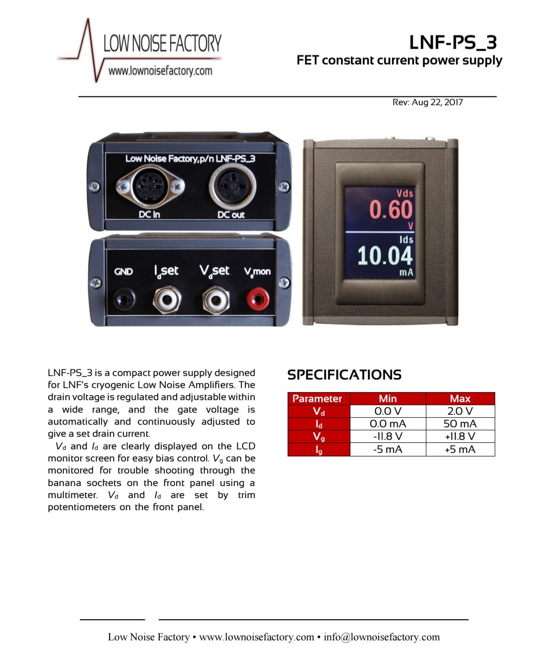 Low Noise Factory LNF-PS_3 Constant Current FET LNA Power Supply LNF-PS3