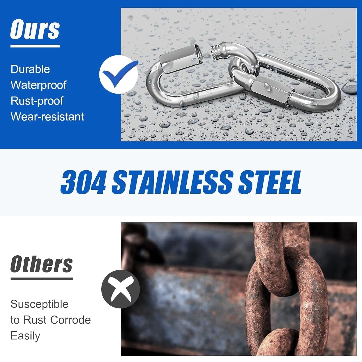KINLINK 10PCS M5 3/16″ Quick Link – 304 Stainless Steel Screw Carabiner