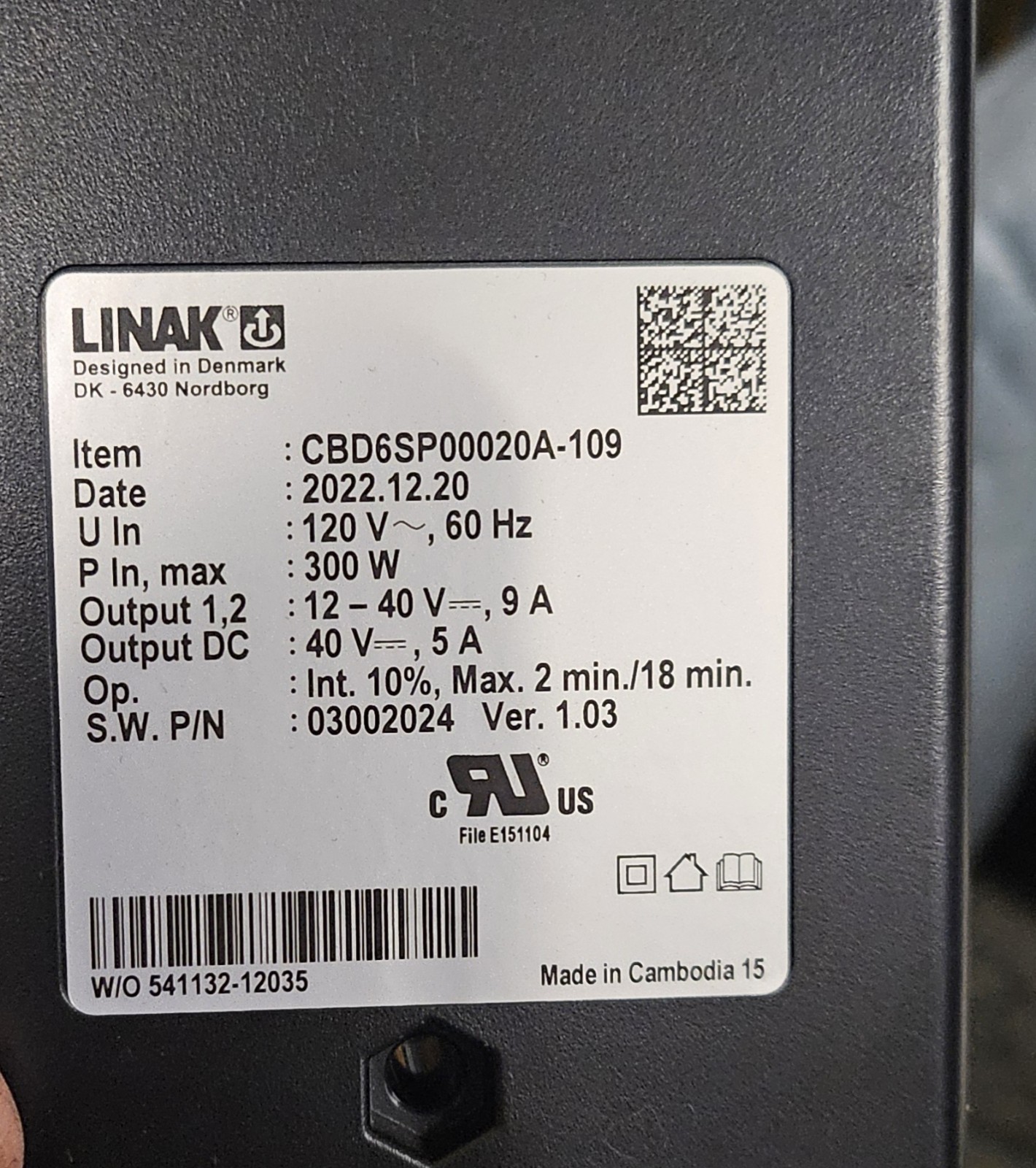 Linak CBD6SP00020A-109 Control Box 03002024 Ver. 1.03 / 120V 60Hz