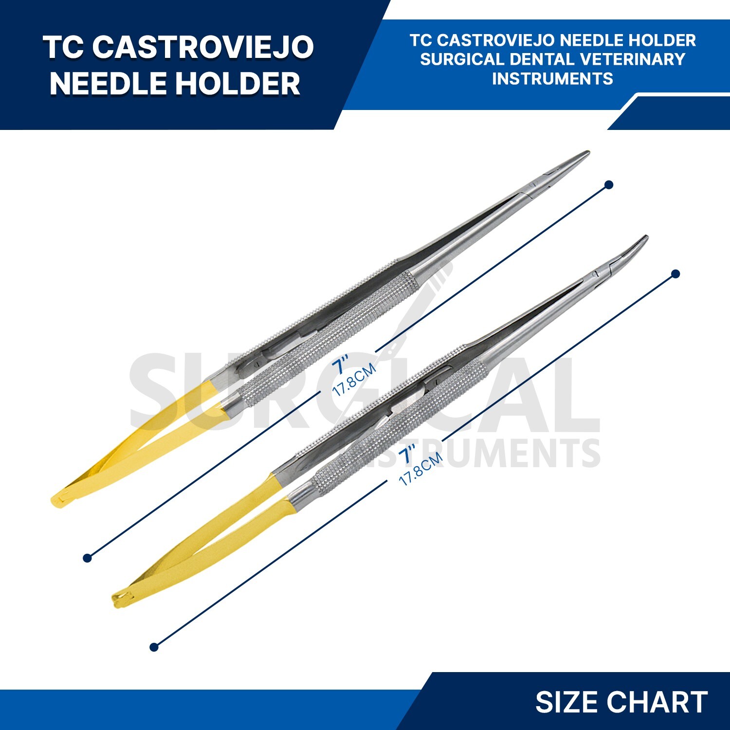 2 T/C Castroviejo Needle Holder 7″ (1 Curved & 1 Straight) Surgical German Grade
