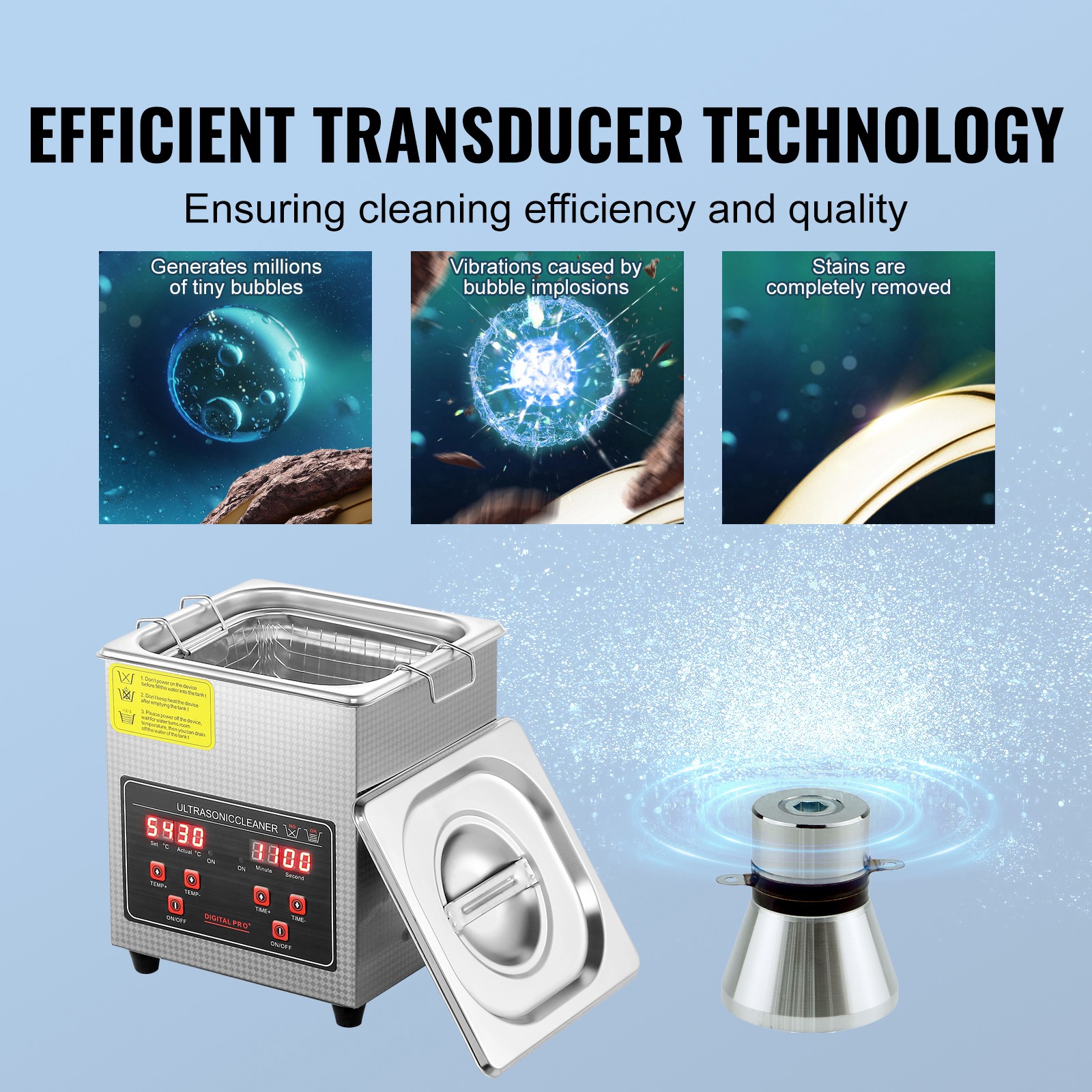 VEVOR 2L Ultrasonic Cleaner with Timer Heating Machine Digital Sonic Cleaner
