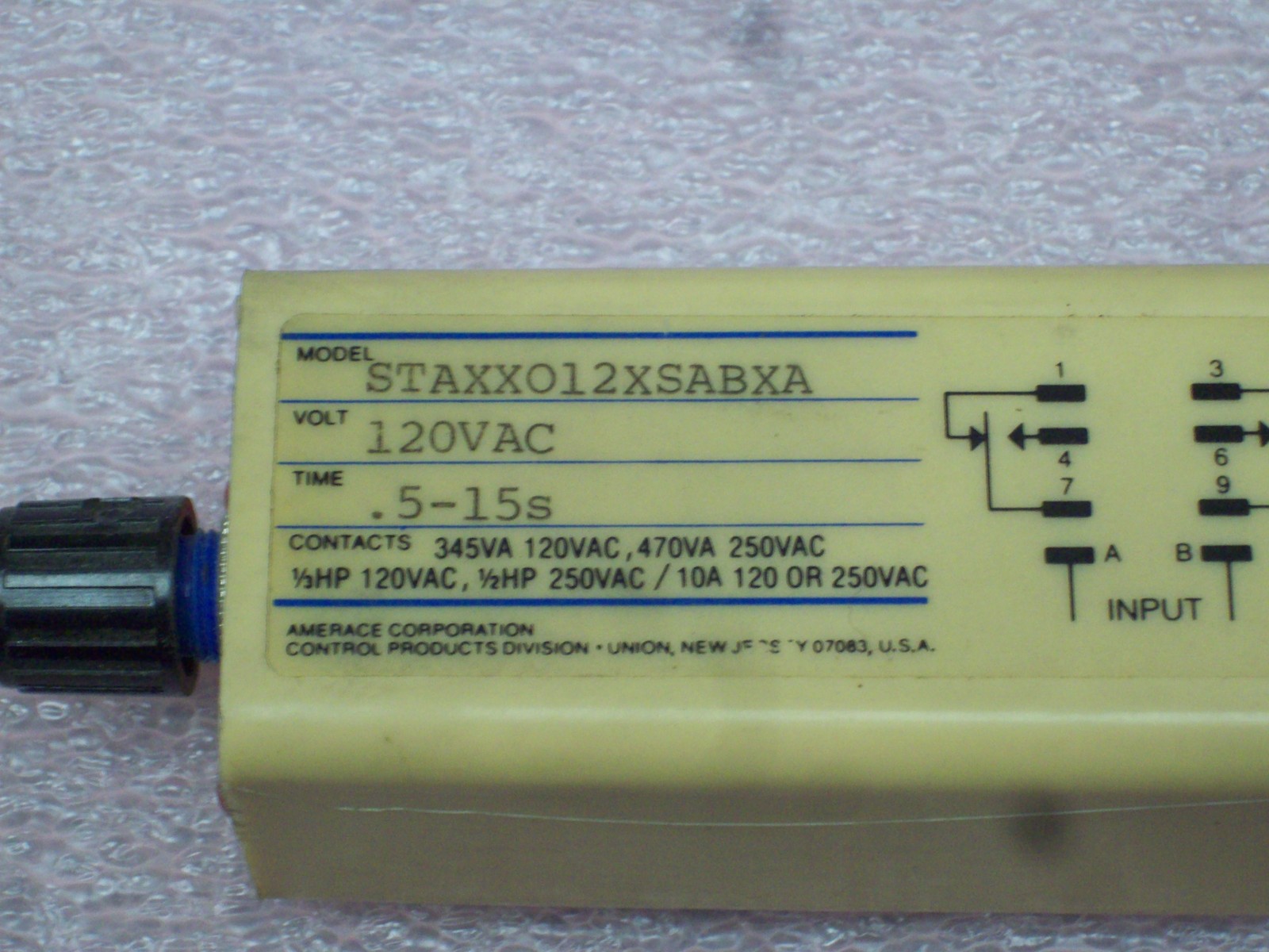 AGASTAT TIMING RELAY .5-15 SECONDS 120VAC STAXX012XSABXA
