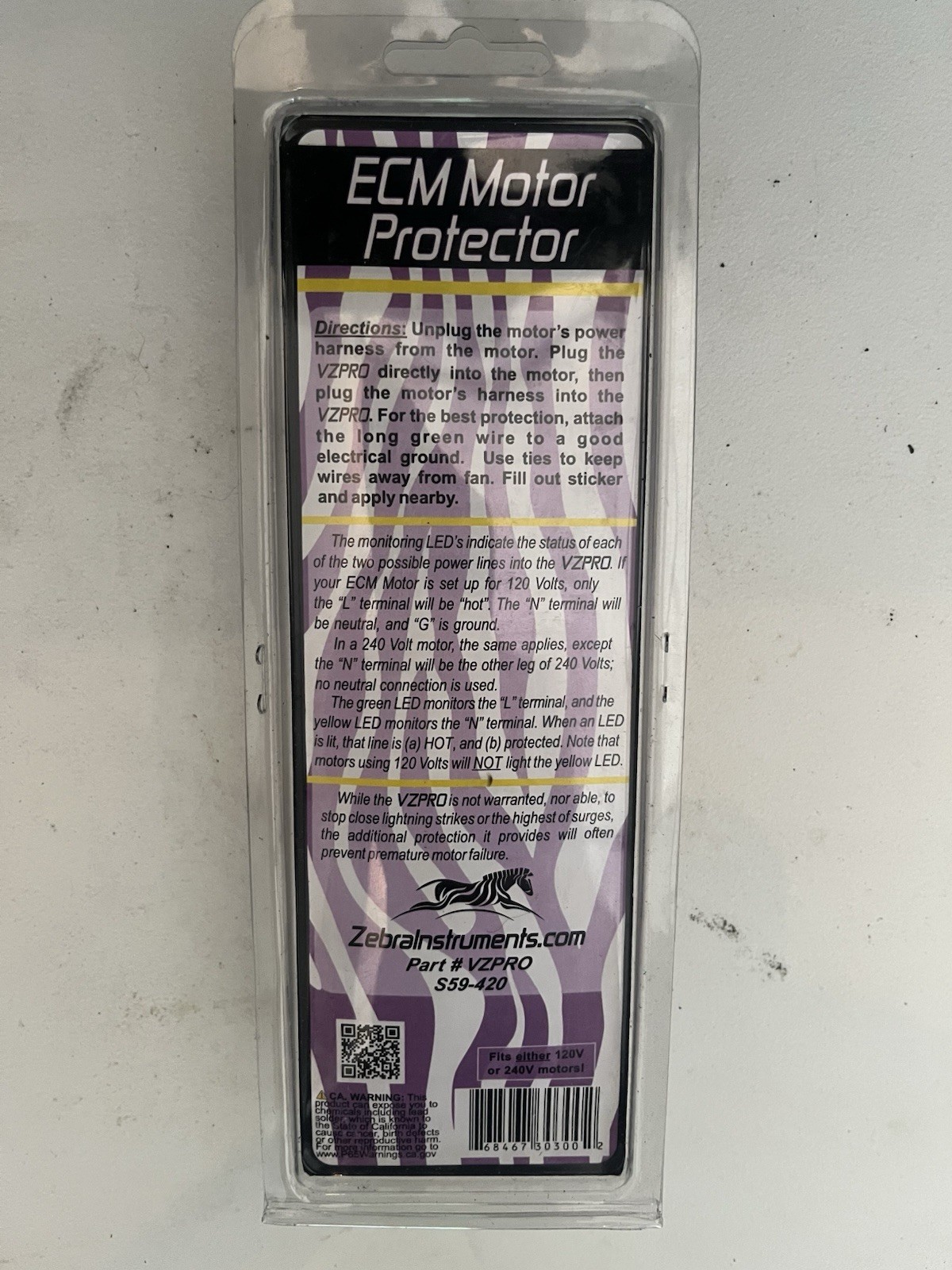 Zebra Instruments VZPRO ECM Motor Protector For ECM 120V