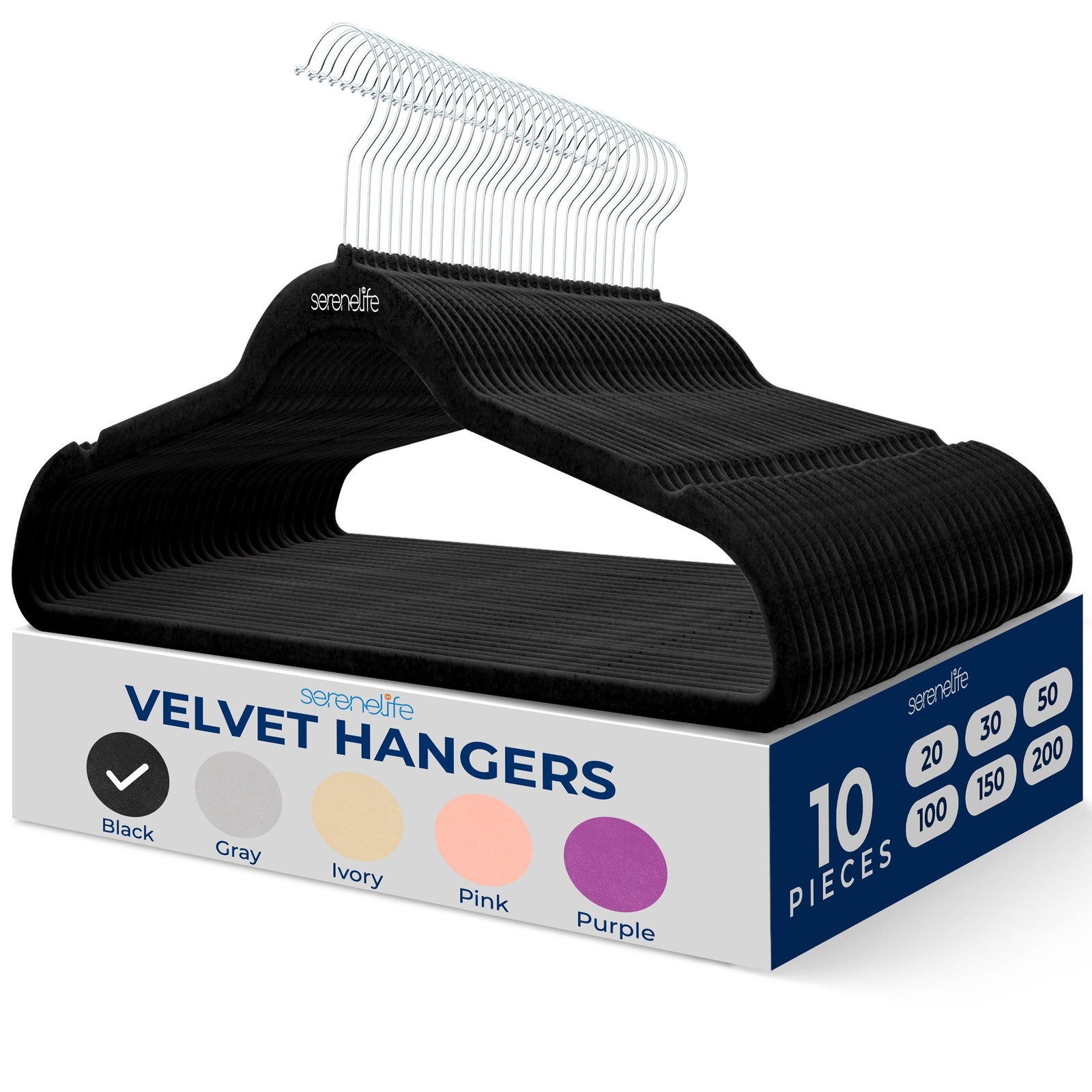 SereneLife Velvet Hangers – 10 Pack, Slim & Space Saving for Closets | Sof