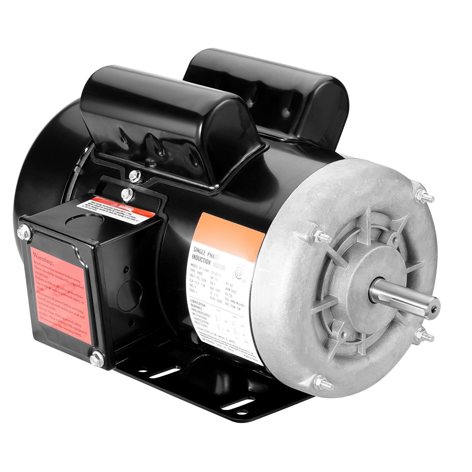 1.5HP Electric Motor 3450 rpm, AC 115V/ 230V, 56 Frame, Air Compressor Motor