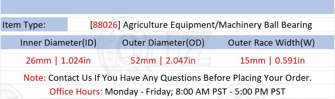 [Qty.4] New 88026 Agricultural Machinery Bearing [26mm Bore x 52mm OD x 15mm W]