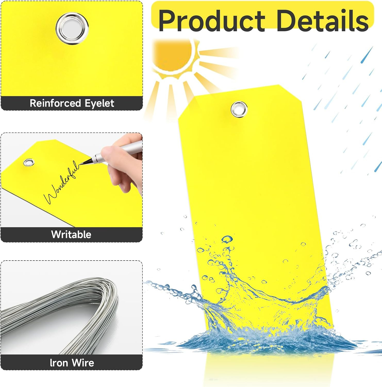 100 Pcs Waterproof Tags Writable Plastic Tags for Labeling Tag with Wire Tie Lar