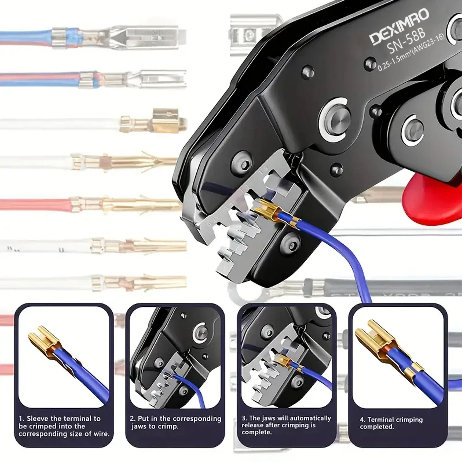 Ratchet Crimping Pliers Insulated Terminal Wire Cable Connector Crimper Tool US