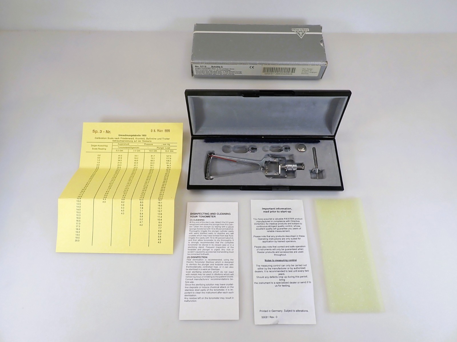 Vintage Riester Schiotz C Eye Tonometer No. 5112 Germany NOS Veterinary Case