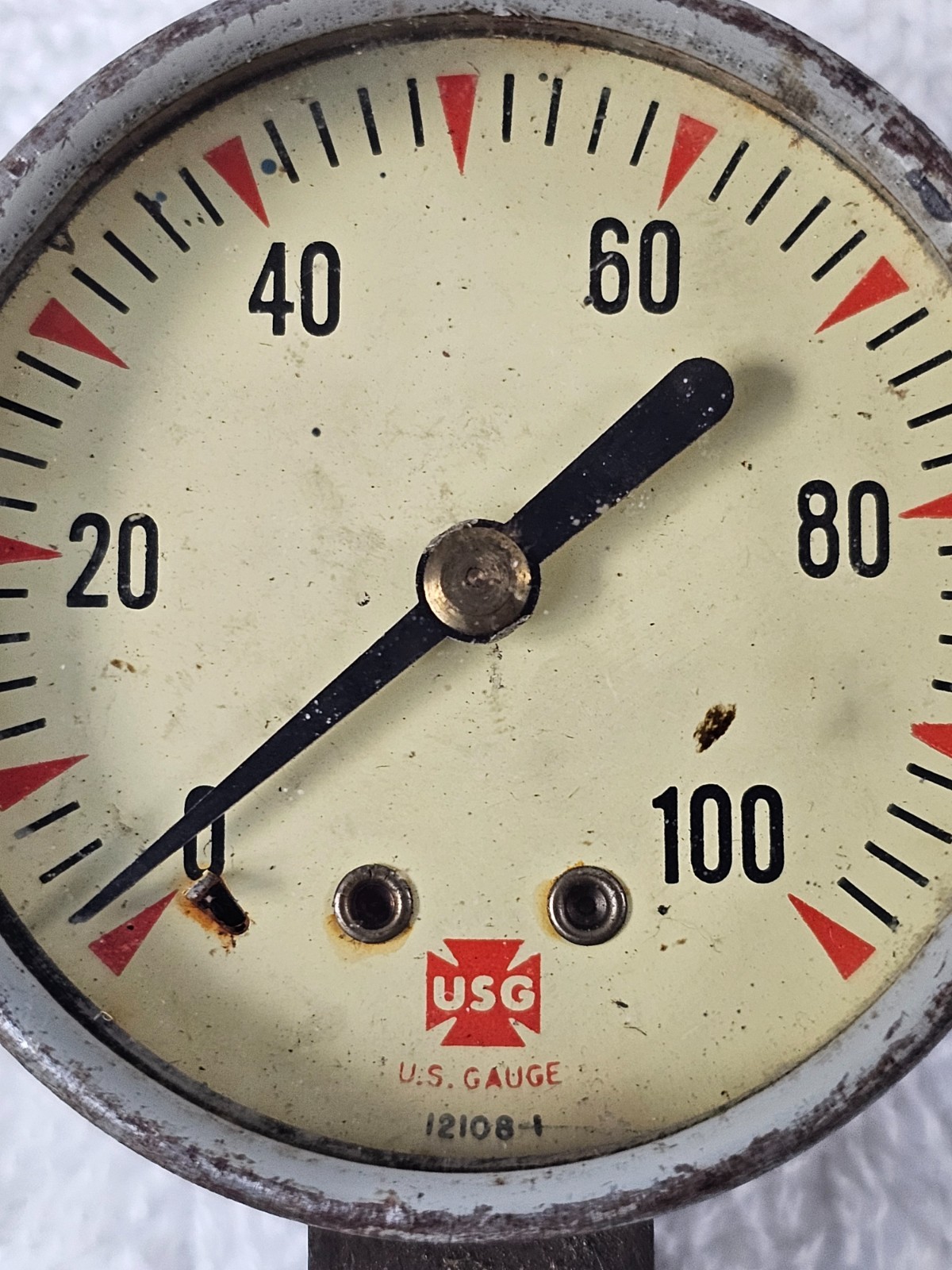 Vintage USG Pressure Gauge 100 PSI Steel Case Industrial Steam Air Gas 12108-1