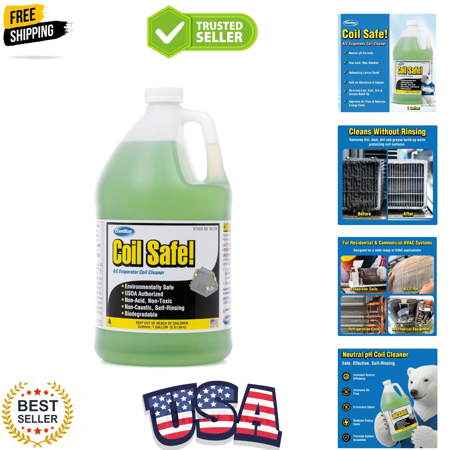 Coil Safe Evap Coil Cleaner, 1 Gallon, Self-Rinsing, Neutral pH, Non-Toxic, F…