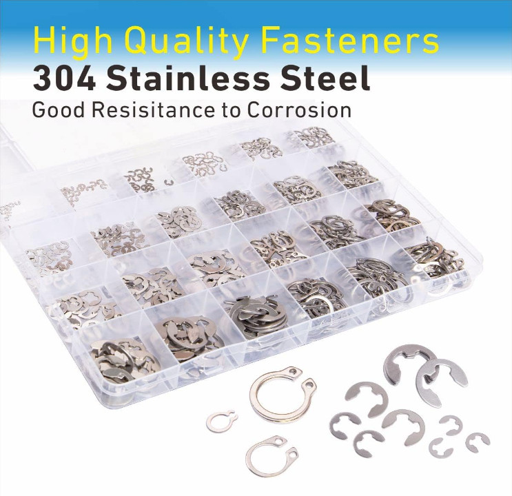 327Pcs Stainless Steel E-Clip Circlip Kit Retaining Ring Assortment Set 24 Sizes