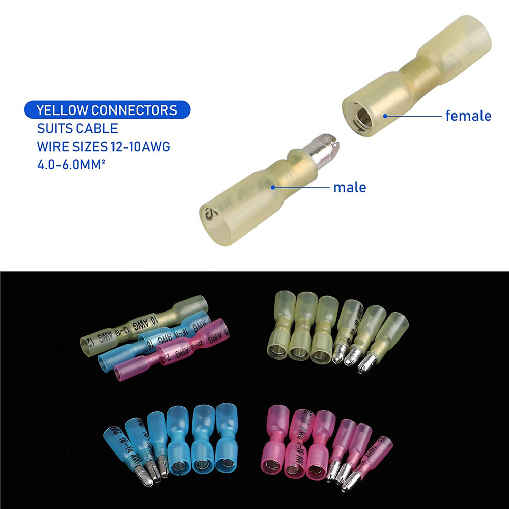 Heat Shrink Bullet Female Male Wire 22-10WAG Connector Crimp Terminal Kit 60PCS