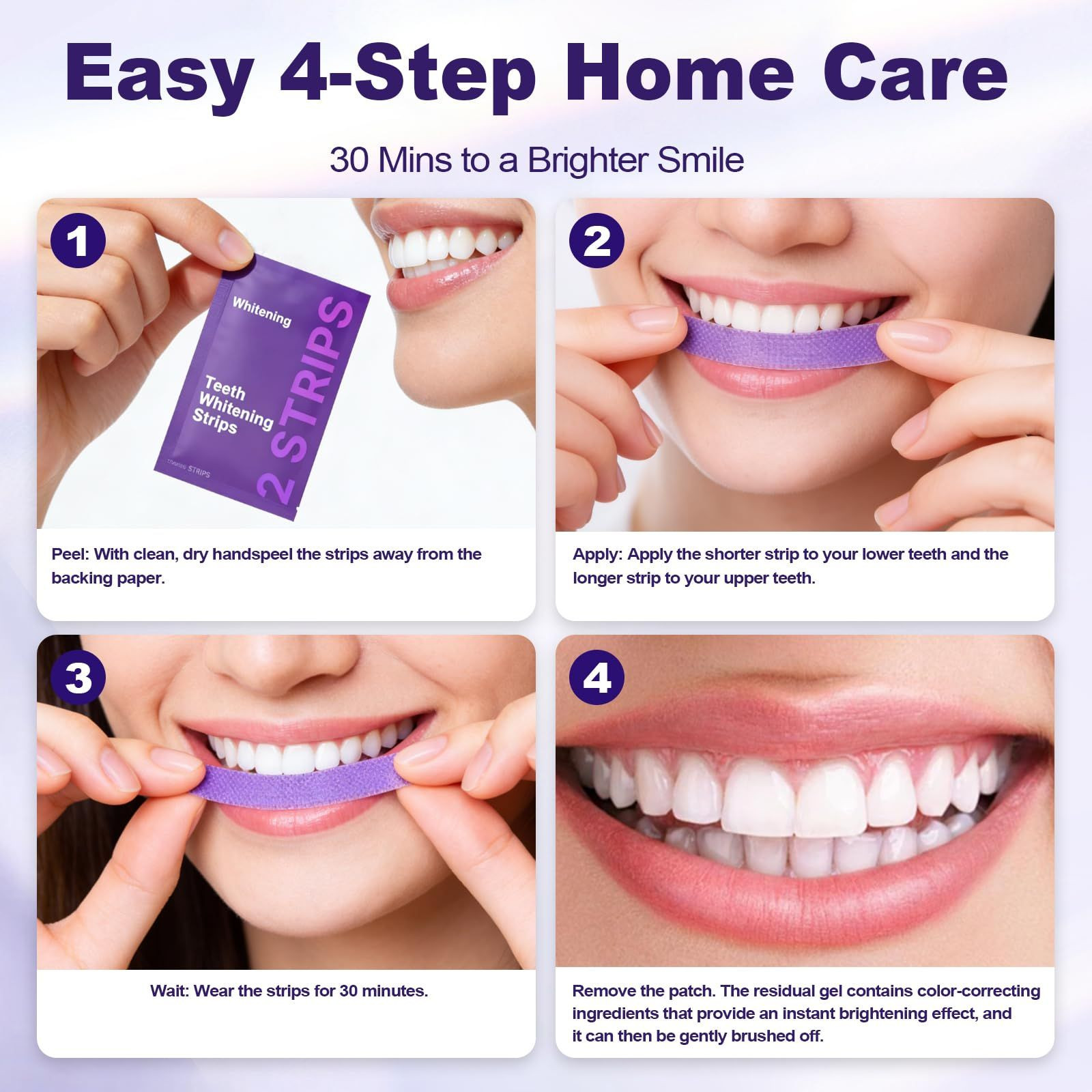 Purple Teeth Whitening Strips, Gentle Daily Use 14 Count (Pack of 2),