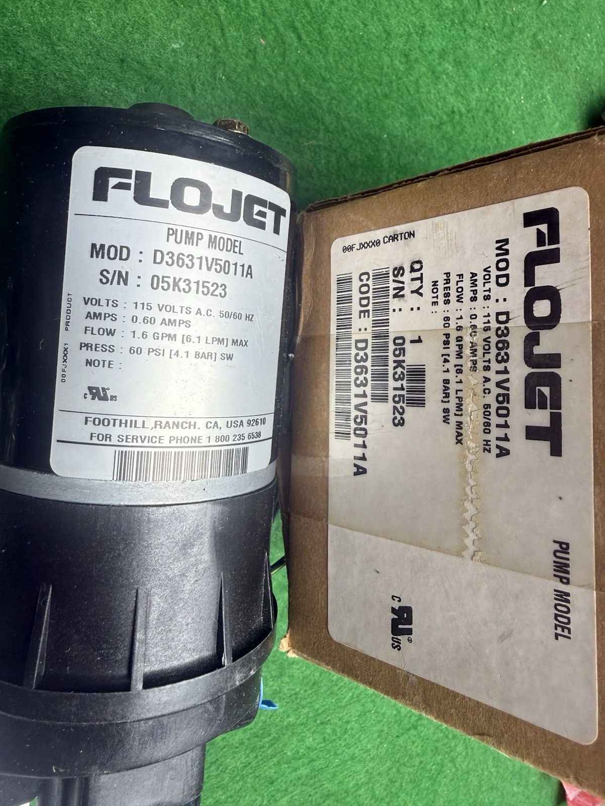 NEW Flojet model D3631V5011A PUMP 115 VOLTS 1.6 GPM unopened box