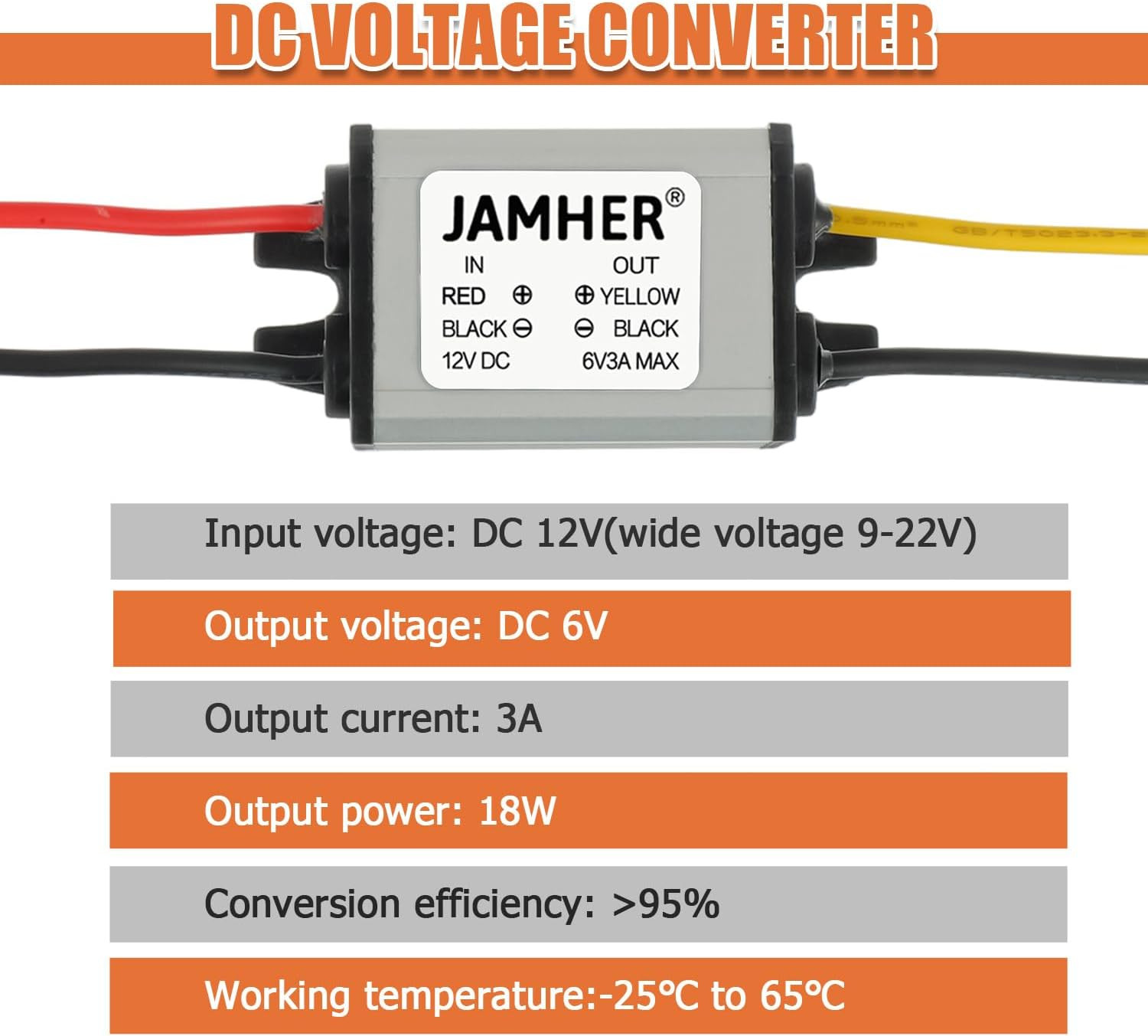 2Pack 12V to 6V DC Buck Converter Waterproof DC 12V to 6V 3A 18W Voltage Regulat