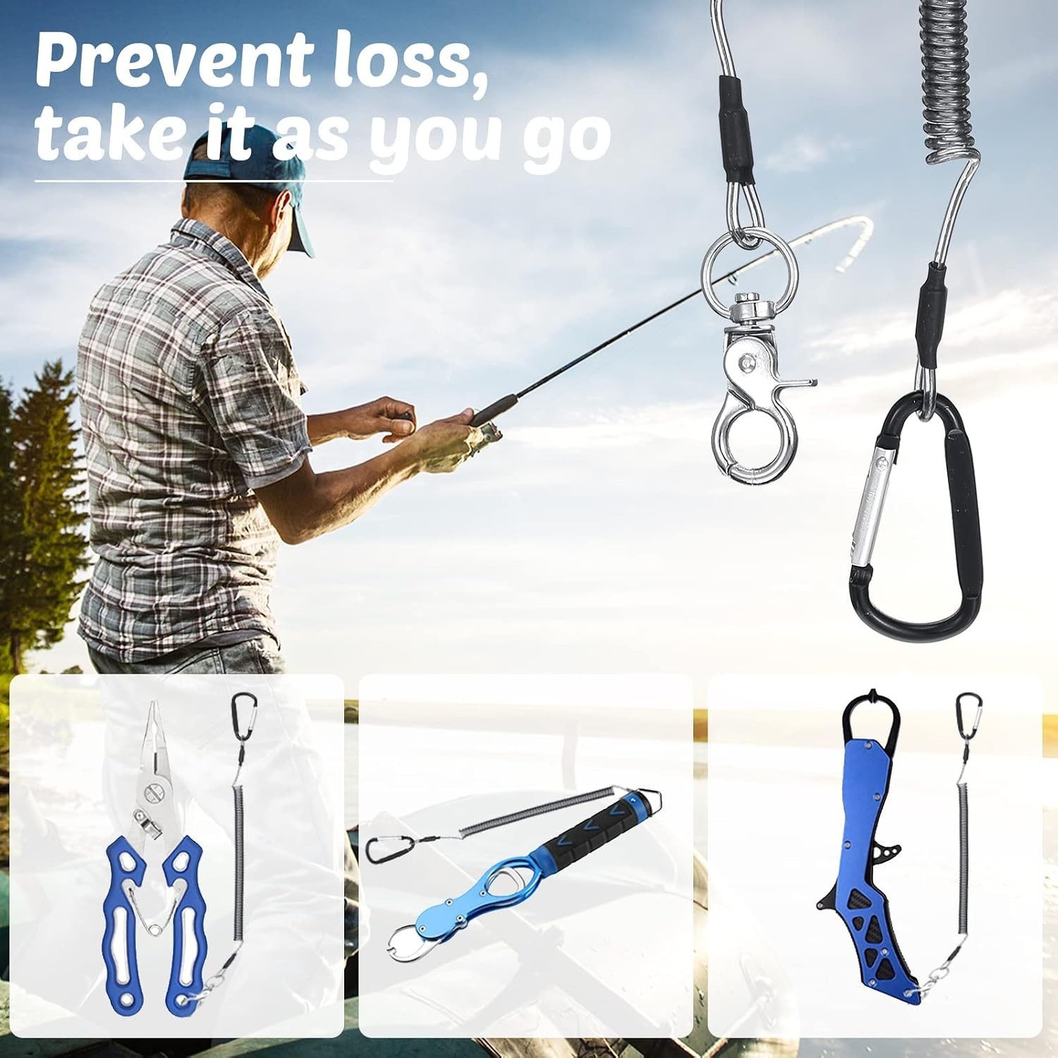 Hands-Free Fishing Tool Lanyard Set – Retractable | 6 Durable Black Lanyards