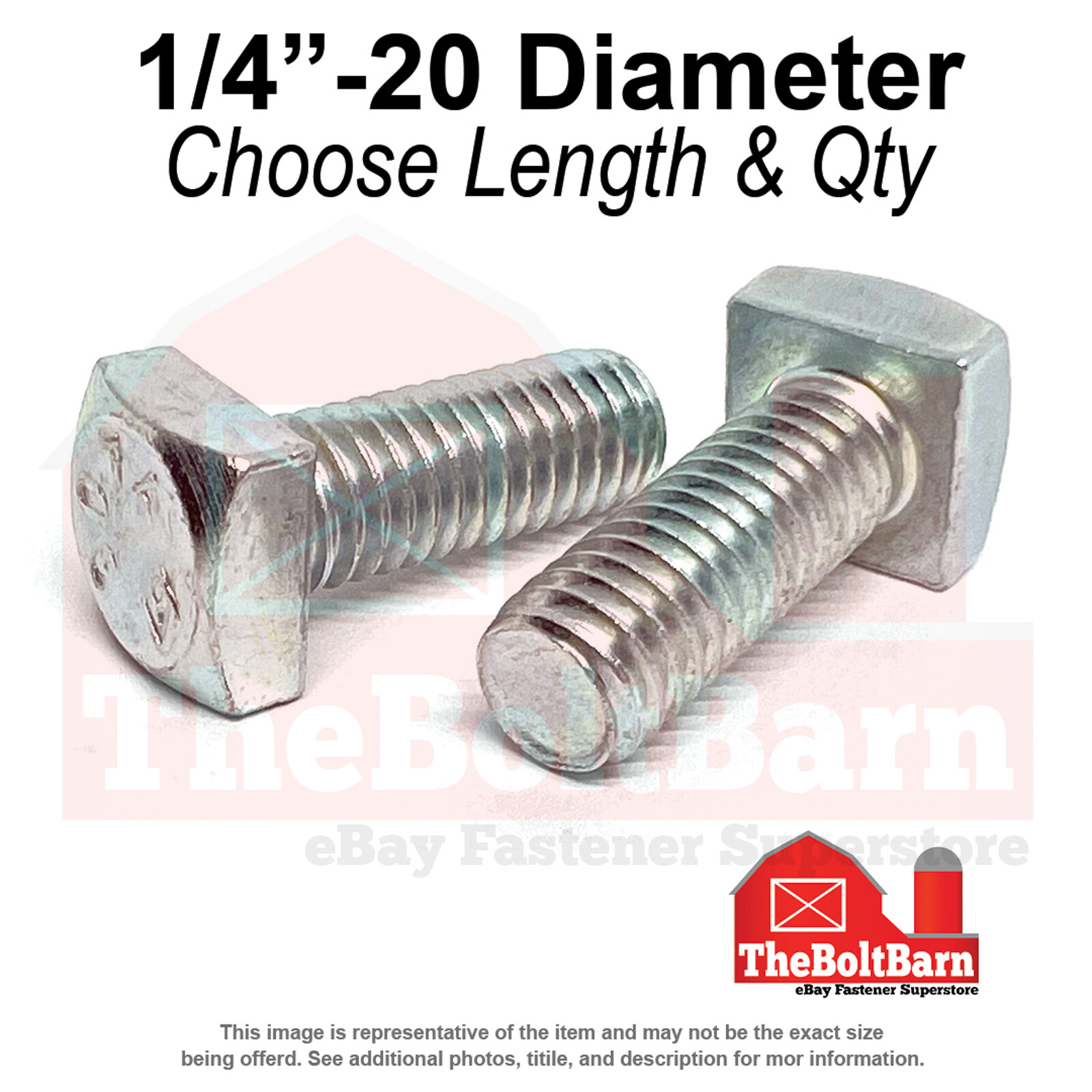 1/4″ Square Head Bolts Grade A307 Zinc Clear (Choose Length & Qty)