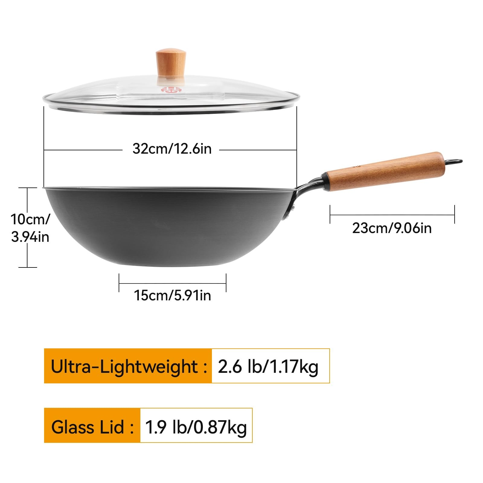 WANGYUANJI Carbon Steel Wok Pan – 12.6 Inch Flat Bottom Wok, Premium Stir Fry Pa