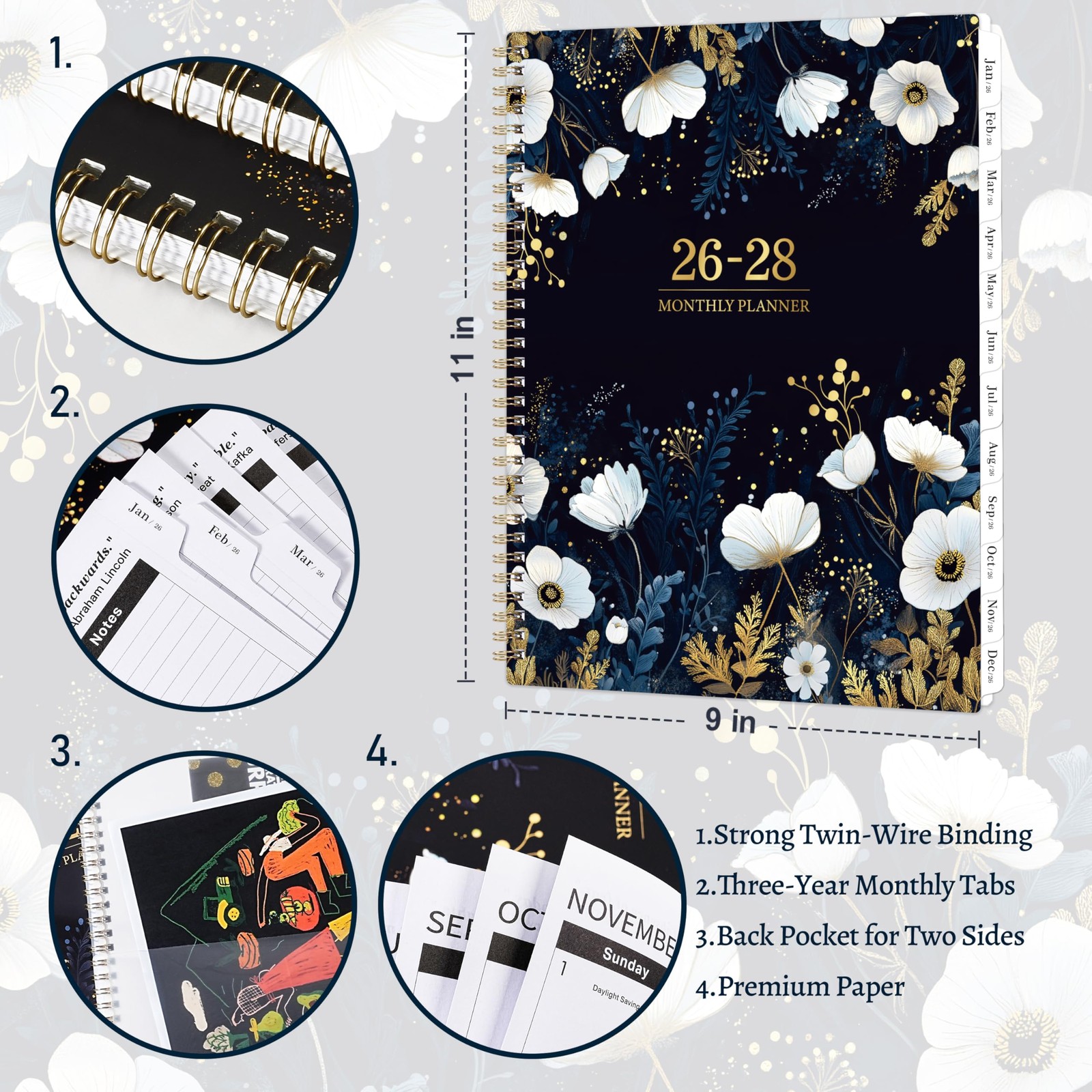 2026-2028 Monthly Planner/Calendar – January 2026 – December 2028, 9” × 11”, …